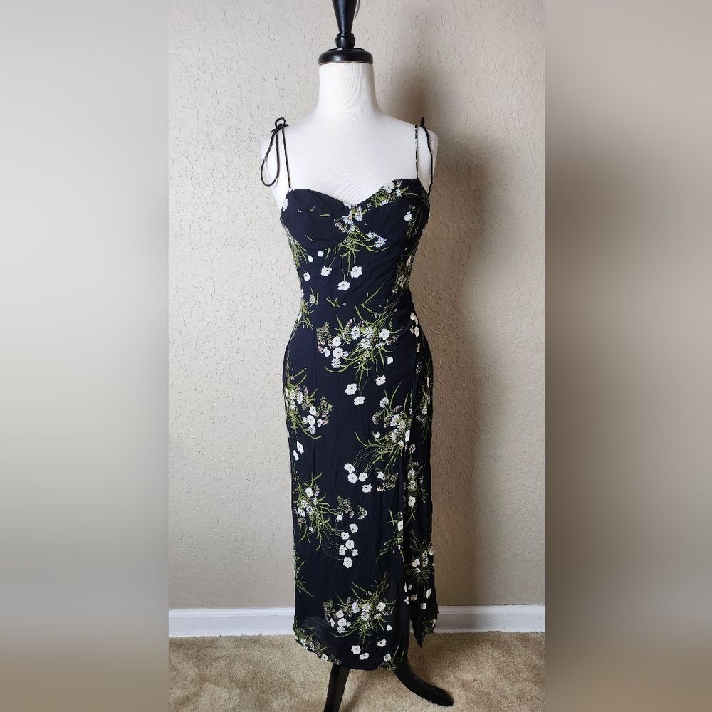 Reformation Kourtney Floral Print Midi Dress Black Size 4 - Picture 4 of 11